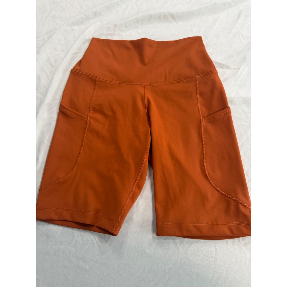 Nike One Dri-FIT Womens High Waisted Biker Shorts Burnt Orange Pockets Size S